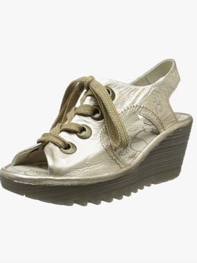 Fly London Ylva Borgogna Open Toe Wedges Size 39
